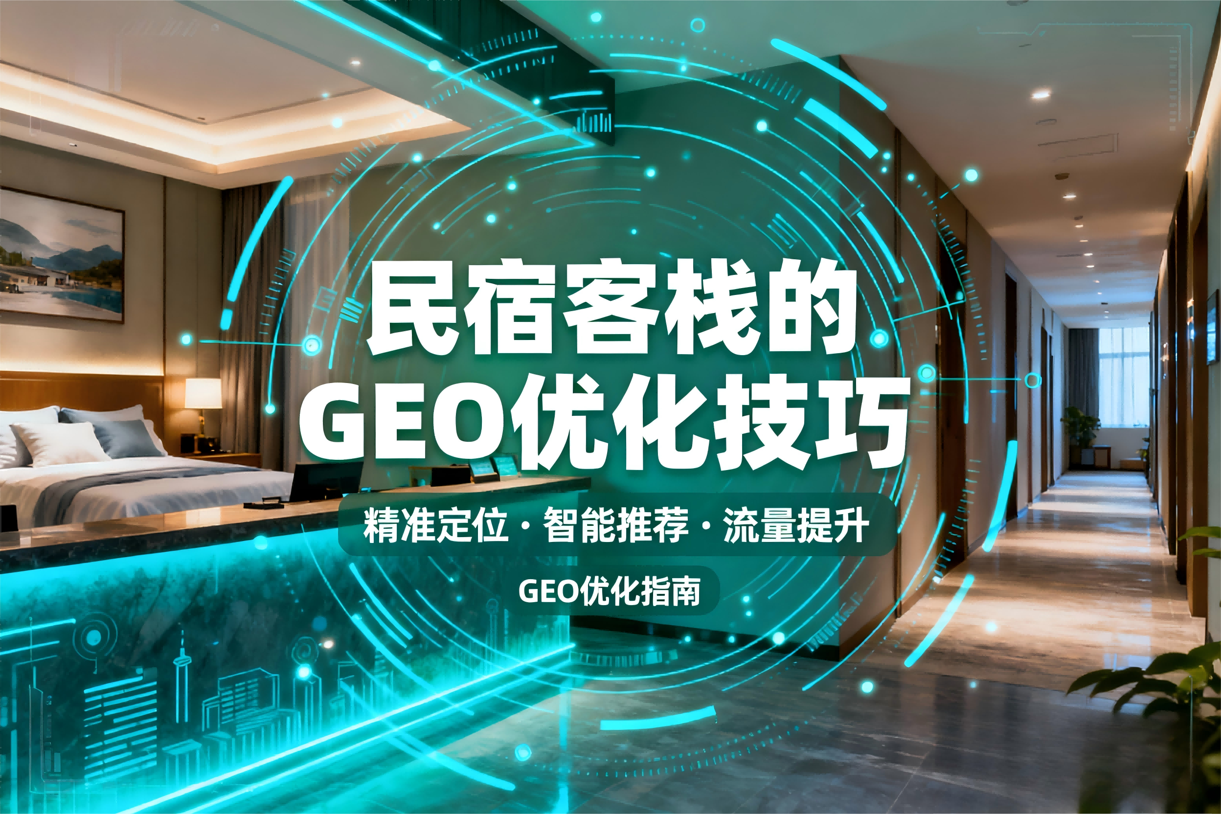 jimeng-2025-09-30-6747-生成一张图；图上的文字是“&nbsp;民宿客栈的GEO优化技巧”。背景图（住宿酒店场景）与....png